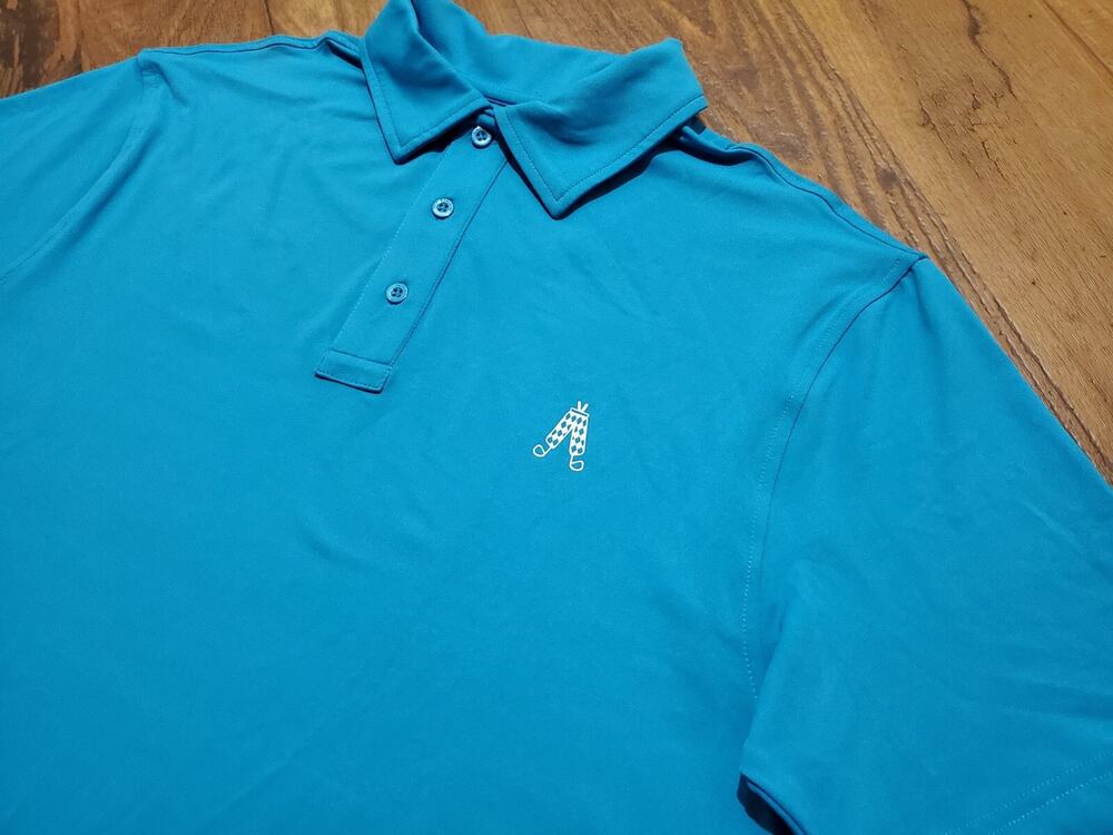 Royal And Awesome Men's Medium Blue Short Sleeve Golf Polo Stretch Shirt EUC